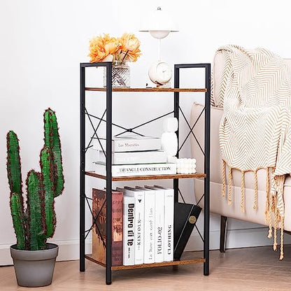 HCHQHS Small Bookshelf, Adjustable 3-Tier Industrial Bookcase, Rustic Open Book Shelf, Wood and Metal Horizontal Bookshelves - color: Rustic Brown, size: 3-Tier (16.5"W x 31.5"H, Adjustable)