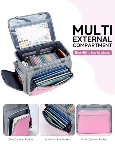 Amythe Rolling Teacher Tote Bag with Wheels, Rolling Briefcase for Women, 15.6 Inch Laptop Bag, 5-Wheel Rolling System with Detachable Trolley for Work, Teaching and Travel - color: Grey Pink