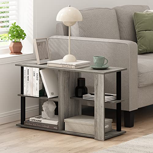 Furinno Romain Narrow End Table with Shelves, French Oak/Black - color: French Oak/Black, size: Narrow End Table