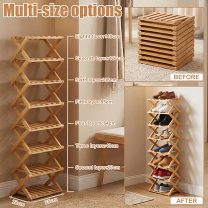 Shoe Racks, Foldable Shoes Organizer FreeStanding Shelf,7 Layers | Natural Functional Multifunctional Design For Entryway Closet Bedroom Hallway - color: Seven Layers of Primary Colors