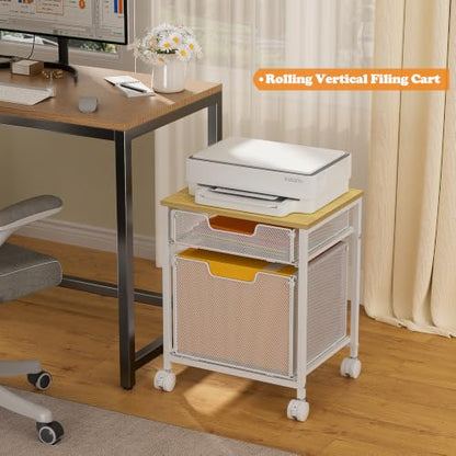 Tiaoheka Rolling File Cabinet Cart, Printer Stand with Storage Drawer, Mobile Filing Cabinet on Lockable Wheel, Hanging File Folder Organizer Beside Under Desk for Office Home, White (Patent Pending) - color: White
