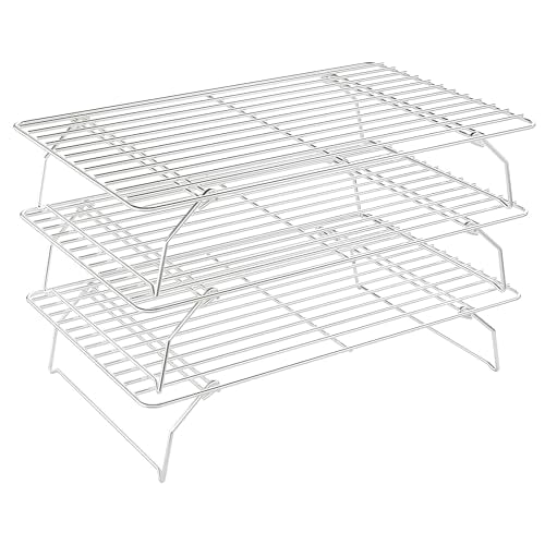 3 Tier Stackable Cooling Rack for Batch Cooling Cookie, Pizza, Cake-15.8”x 10”- Heavy Duty Cooling Racks for Cooking and Baking, Oven and Dishwasher Safe Baking Supplies-Silver - color: Silver, size: 10''x15.8''-3Tier