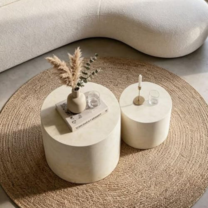 Nesting Coffee Table Set of 2, Modern Round Wooden Coffee Tables, Accent End Side Table for Small Space Living Room,Beige - color: Beige