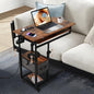 FAHKNS C Table with Wheels, Adjustable Couch Table with Charging Station, Couch with Cup Holder, Sofa Bedside Laptop Stand C Shaped TV Tray with Storage Shelves