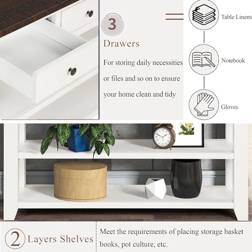 LKTART 48.8" Solid Wood Console Table for Entryway;Sofa Table with Drawers | 48.8" Antique White Real Wood Farmhouse Console Table with Storage and Shelf,Entryway Table for Entry Hallway,Easy Assembled - color: Antique White