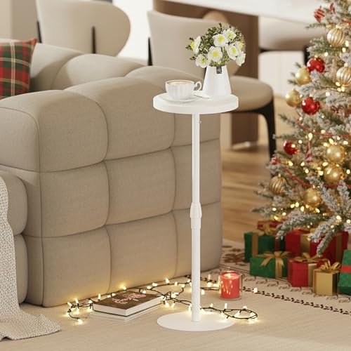 TUTOTAK Tall Round Side Table, Small End Table, Drink Table, Pedestal Table | for Small Spaces, Accent Nightstand, livingroom, Bedroom, White TB01BW096 - color: White, size: 1 Pack, style: Adjustable