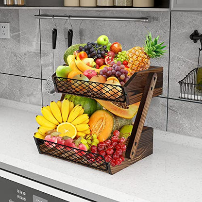 Dorhors Fruit Basket for Kitchen,Fruit Bowl,Kitchen Counter Organizer,Wooden Vegetable Holder for Countertop,Bread Storage Basket Stand(2 Tier) - size: 2 Tier