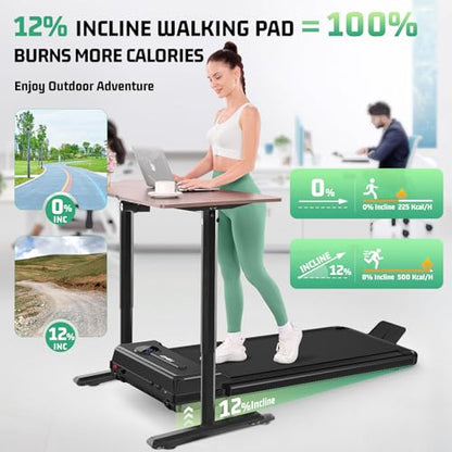 FUNMILY Upgrade Walking Pad Folding Treadmill with 12%/15% Incline & Handle Bar, 3.5HP Foldable Under Desk Compact Treadmills for Home/Office/Gym, 400+lb Capacity, Shock Absorption - color: Gloss Black