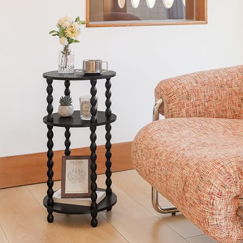 AWASEN Small Round Side Table, Black End Table with 3-Tier Open Shelf for Small Spaces, Round Bedside Table Nightstand for Bedroom, Living Room, Office, Black - color: Black