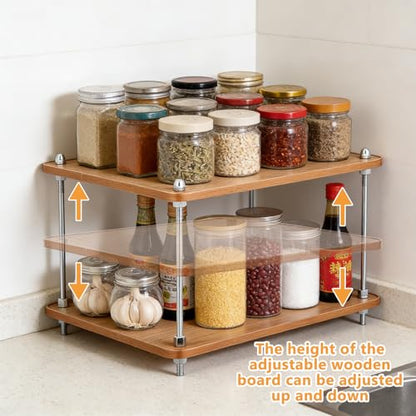 FMOACEN 2-Tier Bathroom Counter Organizer Wooden Bathroom Shelf for Makeup Skincare Perfume and Spices Countertop Organizer Shelf for Corner Vanity Coffee Station Kitchen Office and Home Decor