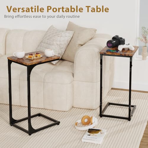 C Shaped End Tables Couch Table TV Trays Set of 2, 11.8" Wide, Rustic Brown | Small Thin Side Table Skinny Slide Under Couch Tray Tables for Sofa Bedroom Small Space - color: Rustic Brown, size: 11.8" Width