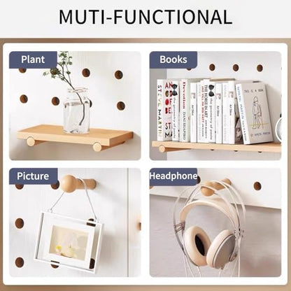 Wood Desk Shelf Organizer, 2 Tier Desktop Bookshelf for Home and Office Supply, Wooden Desktop Organizer with Pegboard Design, Adjustable Display Shelf for Computer Desk