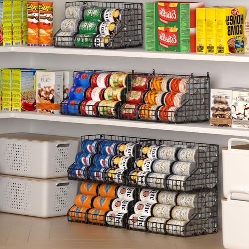 4 Pack Stackable Can Rack Organizer for Pantry Storage,Can Dispensers with 4 Adjustable Dividers, 2-Tier Metal Wire Basket Holds up to 84 Cans for Kitchen Cabinet Pantry, Black - size: L-(4 pack)