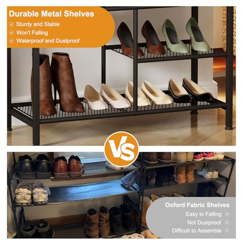 Snughome Shoe Rack, 5 Tier Shoe Storage Organizer with 2 Drawers, Shoe Storage Shelves with Sturdy Wooden Top and Metal Shelves, Free Standing Shoe Rack for Entryway Closet - size: 5 Tier (37.08"H)