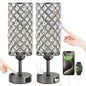 Hong-in Gray Crystal Lamp Touch Control Set of 2, Crystal Table Lamps with USB C+A Ports & AC Outlet, 3-Way Dimmable Nightstand Touch Lamp, Modern Bedside Table Lamp for Bedroom(Bulbs Included) - color: Gray