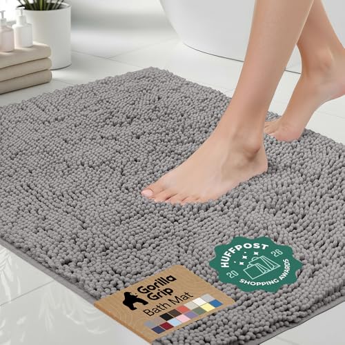 GORILLA GRIP Bath Rug Mat, Thick Soft Absorbent Chenille, Quick Dry Microfiber Mats, Rubber Backing, Machine Washable Shower Floor Rugs, Bathroom Bathmat Home Decor Accessories, 24x17 Grey - color: Grey, size: 24" X 17"