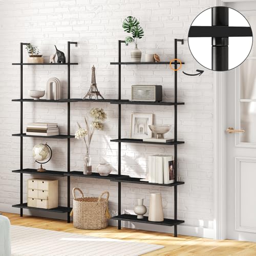 HOOBRO DIY Ladder Shelf, 6-Tier Wall Mounted Bookshelf, Office Vertical Bookcase, Wooden Storage Shelves for Home Office, Bedroom, Black BB65CJ01 - color: Black