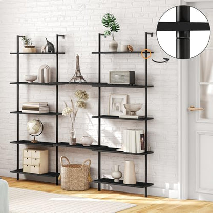 HOOBRO DIY Ladder Shelf, 6-Tier Wall Mounted Bookshelf, Office Vertical Bookcase, Wooden Storage Shelves for Home Office, Bedroom, Black BB65CJ01 - color: Black