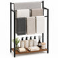 24.8" W Freestanding Towel Rack with Rustic Brown Wood Shelf | 3 Tier Blanket Ladder Stand for Bathroom Living Room, Metal Frame - color: Rustic Brown, size: 31.5" H x 24.8" W x7.9 D