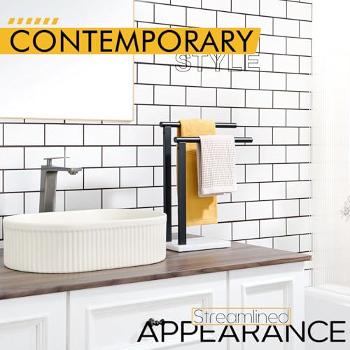 KOKOSIRI Hand Towel Racks Stand Towel Holder 2-Tier with Marble Base for Bathroom Vanity Countertop, Matte Black Stainless Steel 15.7'' Height THS0007-BK - color: Matte Black, size: 2-Bar