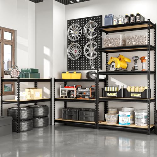 60" H x28 W x12 D: Father&I 5-Shelf-Storage-Rack Metal+Wood Garage/Kitchen Pantry Shelves Steel Utility Stand Shelving Unit Adjustable Heavy-Duty Shed Closet/Attic/Laundry Organizer, Black - size: 60 in * 28 in * 12 in Wood-5T