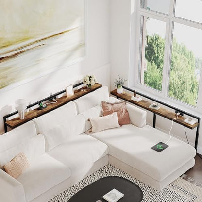 70.9'' Narrow Console Table with Adjustable Height (27.6''-35.4''), Behind Couch Table Skinny with Outlet, Long Entryway Table, Couch Table Behind Sofa for Living Room, Rustic Brown CT21UBR - color: Rustic Brown + Black, size: 70.9"L x 6.7"W x 27.6"H - 35