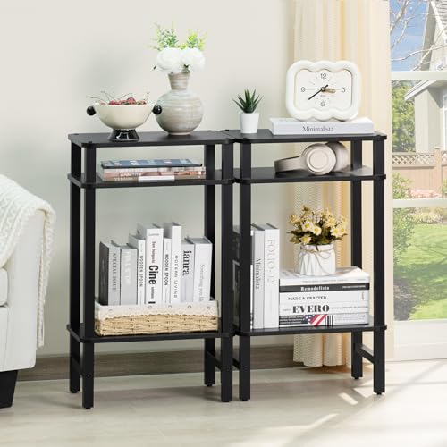 YUFAM Side Table End Table Tall Night Stand 3-Tier 2 Pack for Living Room Bedroom Bathroom Office Furniture Black - color: Black, size: 3 Tier