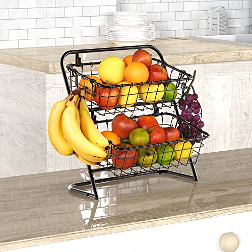 Simple Houseware 2-Tier Rigid Wire Market Basket Stand, Black - size: 2 Tier