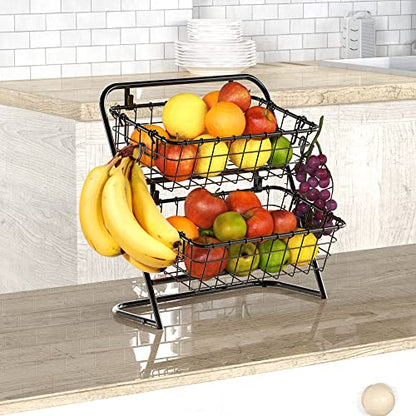 Simple Houseware 2-Tier Rigid Wire Market Basket Stand, Black - size: 2 Tier