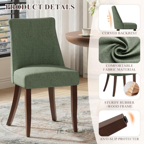 COLAMY Upholstered Dining Chairs Set of 6, Mid Century Modern Kitchen Chairs with Back, Farmhouse Fabric Side Dining Room Chairs with Wood Legs for Dining Room Restaurant, Green - color: Green, size: Set of 6