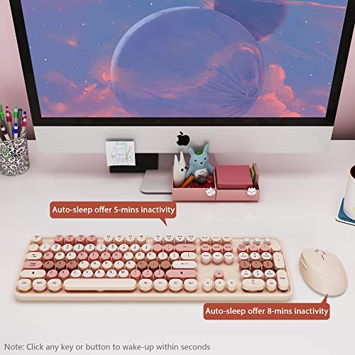 KOOTOP Wireless Keyboard and Mouse, Cute Keyboard and Mouse Combo with Retro Round Keycap, 2.4G Connectivity for PC, Mac, Laptop, Computer Windows (Milk Tea) - color: 3 Milk Tea