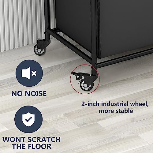 4 Section Laundry Hamper, Black Rolling Laundry Basket, 180L Laundry Sorter | Laundry Room Organization with Heavy Duty Rolling Lockable Wheels and Removable Bag, Bedroom Laundry Cart for Clothes Storage - size: 4 Bags Black