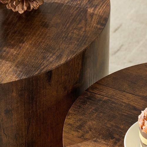 Nesting Coffee Table Set of 2, Modern Round Coffee Table, Accent Side Tables for Small Spaces Living Room Office,Dark Brown - color: Dark Brown