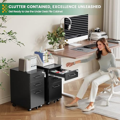 3 Drawer Slim File Cabinet, Mobile Filing Cabinet with Lock,Black Rolling Narrow File Cabinets with Casters, Under Desk Office Cabinets for Home Office,Fit A4/Letter/Legal(Unassembled) - color: Black, size: 11.8"W x 23.6"H x 17.7"D