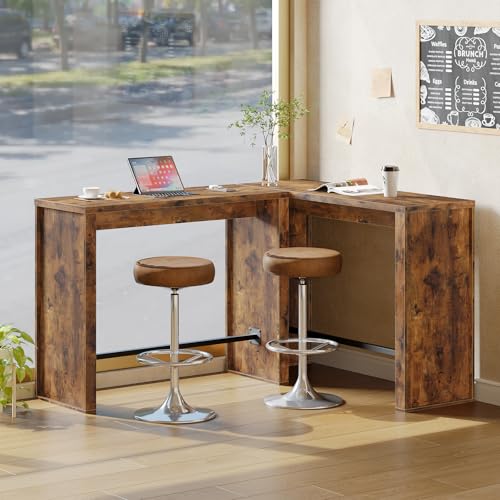 MAHANCRIS Bar Table, 35.4" Counter Height Pub Table, Industrial Rectangular Hightop Table, Kitchen Dining Bar Height Tables with Footrest, for Narrow Space, Rustic Brown and Black （Only Table）BTHR1901