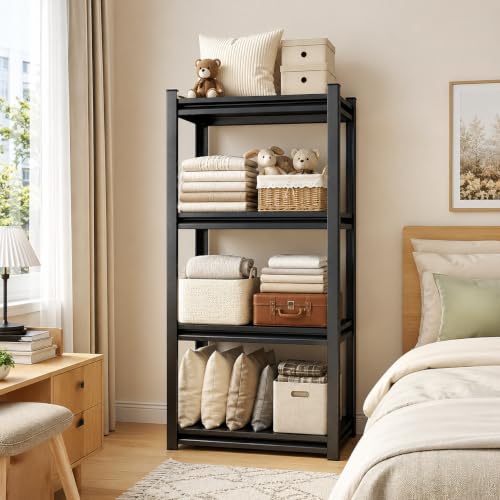 4 Tier Metal Bookshelf, Adjustable Tall Bookcase, Heavy Duty 2400 LBS Modern Deep Book Shelf, Bolt-Free Storage Shelves for Living Room, Home Office, Garage, 13.8" Wx 11.8" Dx 44.1" H - size: 4Tier-13.8"Wx 11.8"Dx 44.1"H