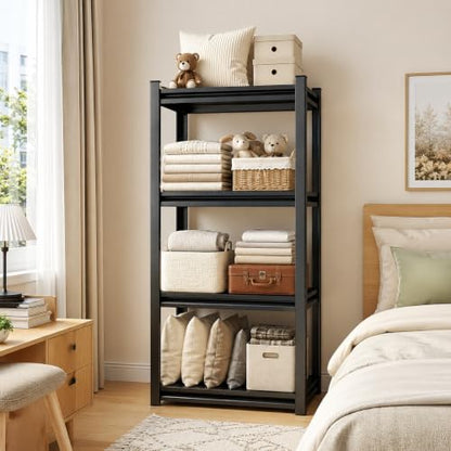 4 Tier Metal Bookshelf, Adjustable Tall Bookcase, Heavy Duty 2400 LBS Modern Deep Book Shelf, Bolt-Free Storage Shelves for Living Room, Home Office, Garage, 13.8" Wx 11.8" Dx 44.1" H - size: 4Tier-13.8"Wx 11.8"Dx 44.1"H