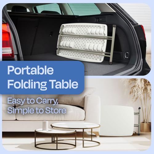 Lavish Home Portable Folding Table - 2.5 Foot Indoor/Outdoor Portable Lightweight Small Table with Adjustable Height - TV Tray for Laptop, Cards, Camping, Crafting, Party (White) - size: 19"H to 28"H