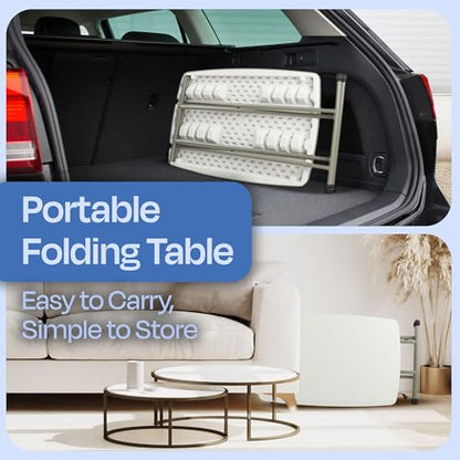 Lavish Home Portable Folding Table - 2.5 Foot Indoor/Outdoor Portable Lightweight Small Table with Adjustable Height - TV Tray for Laptop, Cards, Camping, Crafting, Party (White) - size: 19"H to 28"H