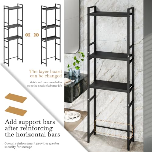 1 Set Over The Toilet Storage, 3-Tier Bathroom Laundry Storage Rack Space-Saving Organizer Household Supplies (Black-S) - color: Black-s
