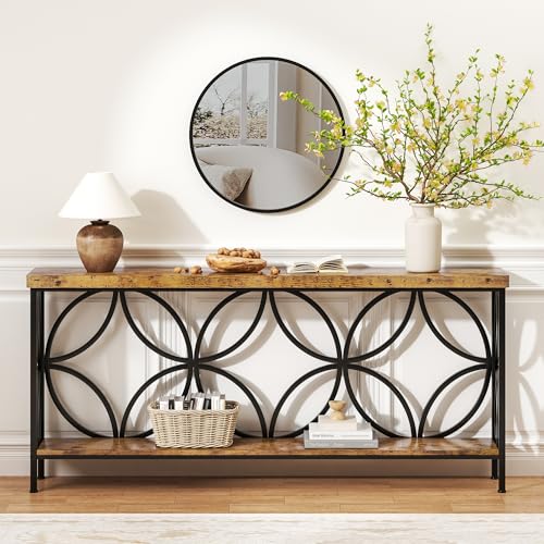 karlott 70.9 inch Extra Long Sofa Table, Industrial Console Table Behind Couch with 2 Tier Storage Shelf, Entryway Console Table for Entryway, Living Room, Foyer, Hallway, Unique Design, Rustic Brown - color: Rustic Brown