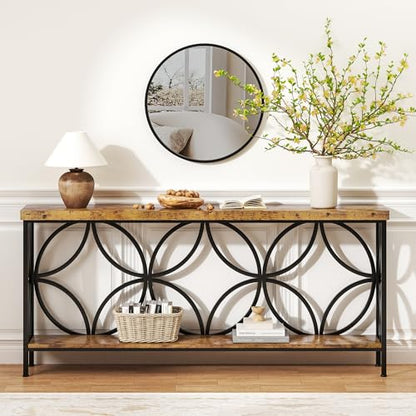 karlott 70.9 inch Extra Long Sofa Table, Industrial Console Table Behind Couch with 2 Tier Storage Shelf, Entryway Console Table for Entryway, Living Room, Foyer, Hallway, Unique Design, Rustic Brown - color: Rustic Brown