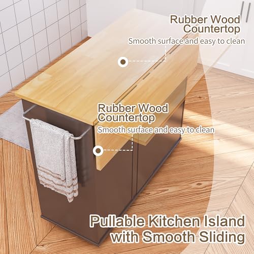 SUNLEI Kitchen Island with Storage Cabinet, Rolling Kitchen Table with Foldable Drop Leaf, Kitchen Island Cart on Wheels with Handle for Towel, Portable Islands for Kitchen (Brown, 39.7-INCH) - size: 39.7 INCH, style: Brown