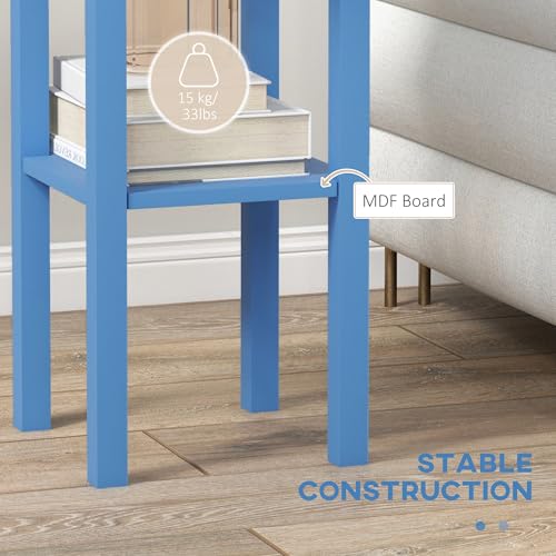 HOMCOM Narrow End Table with Drawer and Bottom Shelf Set of 1 Light Blue | Tall Telephone Table, Skinny Modern Design, for Small Spaces, Living Room - color: Light Blue