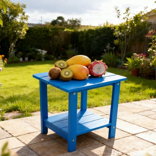 Small Leisure Line Side Table, 2-Tier Adirondack Side Table Outdoor with Open Shelf, 16 in Wooden Deck Table for Patio Porch Pool, 200 Lbs Capacity, Easy Assembly (Dark Blue) - color: Dark Blue