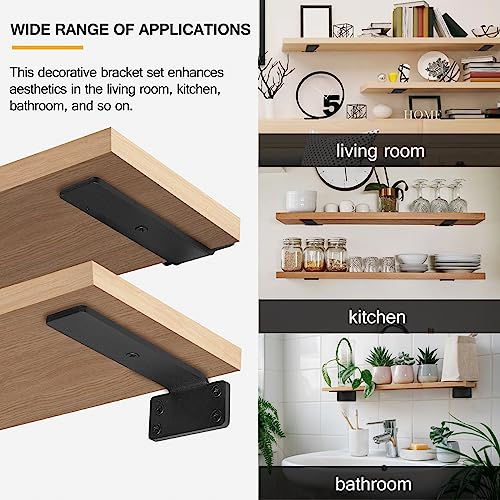 HITOMEN Heavy Duty Floating Shelf Brackets, 6-Inch (1/5'' Thick) Hidden Shelves Hardware, Iron L Brackets, Rustic Industrial Black Metal Wall Shelving Supports, 4 Pack - size: 6 Inch, style: 4 Pack