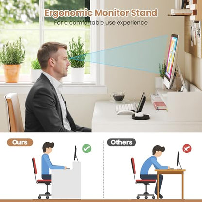 Giantex White Desk with Storage Shelves, 43" Home Office Computer Desk with Charging Station, Dual 3 Tier Bookshelf & Monitor Stand, PC Table Workstation, Modern Study Writing Desk for Bedroom, Dorm