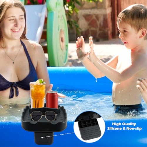 Hot Tub Table Tray Fits Width 6.7-7.8in Inflatable Spa/Pool,Gray | Foldable Hot Tub Side Table,Drink Caddy with 2 Cup Holders and Drain Holes,Non-Slip Rubber for Drinks,Phones & Snacks ﻿ - color: Gray