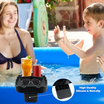 Hot Tub Table Tray Fits Width 6.7-7.8in Inflatable Spa/Pool,Gray | Foldable Hot Tub Side Table,Drink Caddy with 2 Cup Holders and Drain Holes,Non-Slip Rubber for Drinks,Phones & Snacks ﻿ - color: Gray