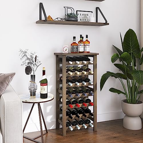 SMIBUY Bamboo Wine Rack, 28 Bottles Display Holder with Table Top, 7-Tier Free Standing Storage Shelves for Kitchen, Pantry, Cellar, Bar (Walnut) - color: Walnut